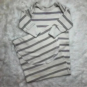 Colored Organics Gown Long Sleeved Adjustable  Tie Bottom Cream Stripes 0-3M